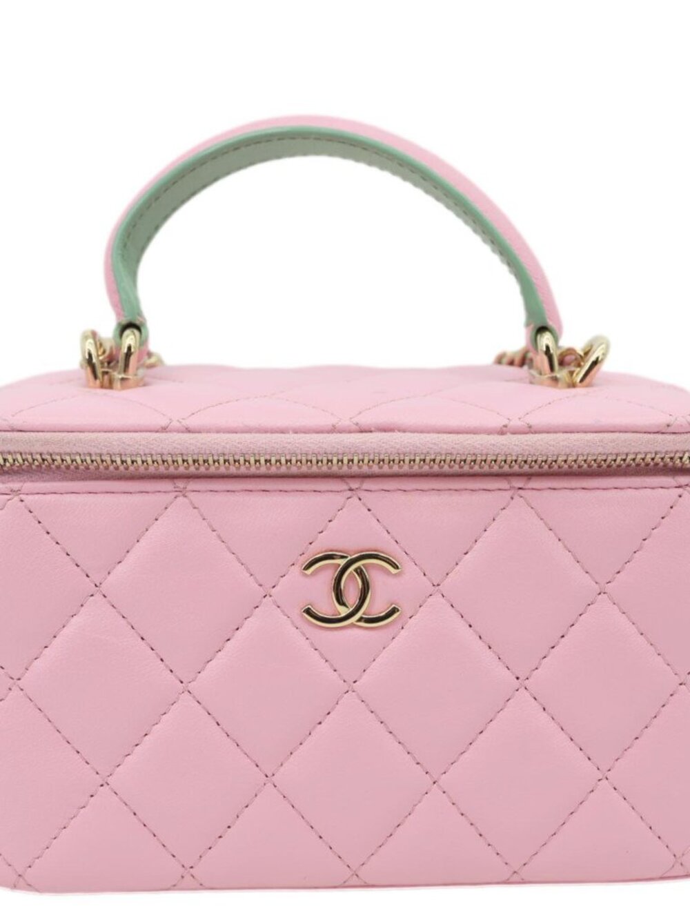 Chanel Vanity Case Small Quilted Leather Top Handle Chain Shoulder Bag Pink